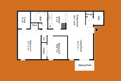 Tiger Den 2Br / 1bth Floor Plan